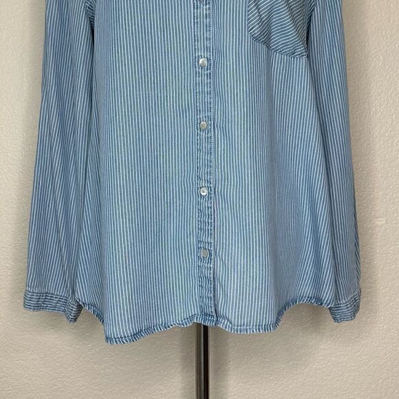 Chico’s 100% Lyocell Blue Striped Button Down Shirt - Picture 5 of 13